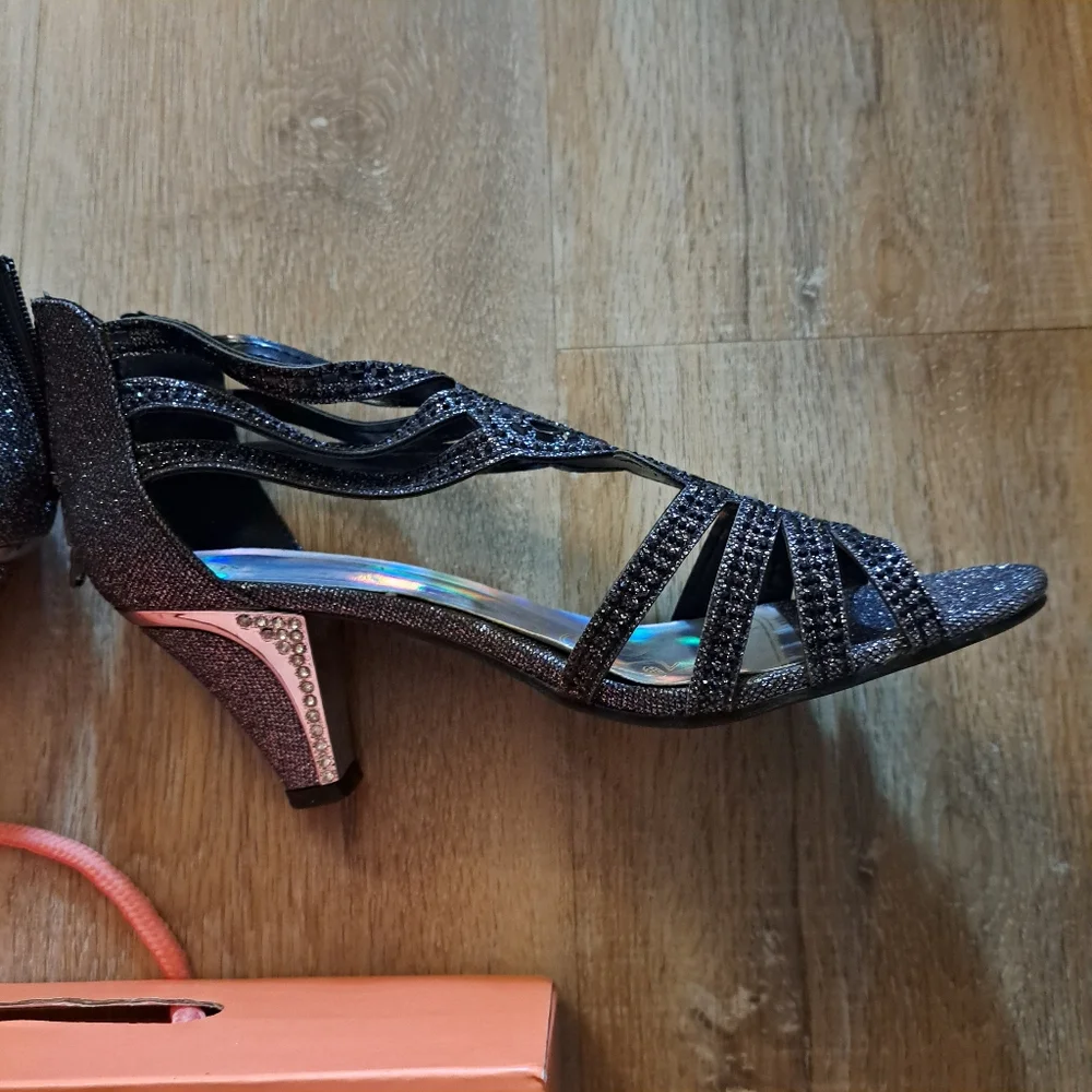 Bella Hanna Dressy Kinmi 25 Black Shimmering Rhinestone Shoe Zipper Women's 8.5